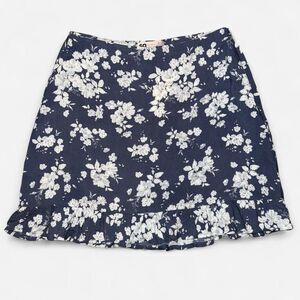 Navy Floral Mini Skirt with Ruffle Hem Size Medium - NWT